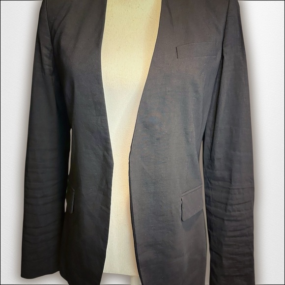 Theory ‘Collarless Staple Jacket in Stretch Linen’ w/ Pocket in Black Size 2 - Picture 15 of 15